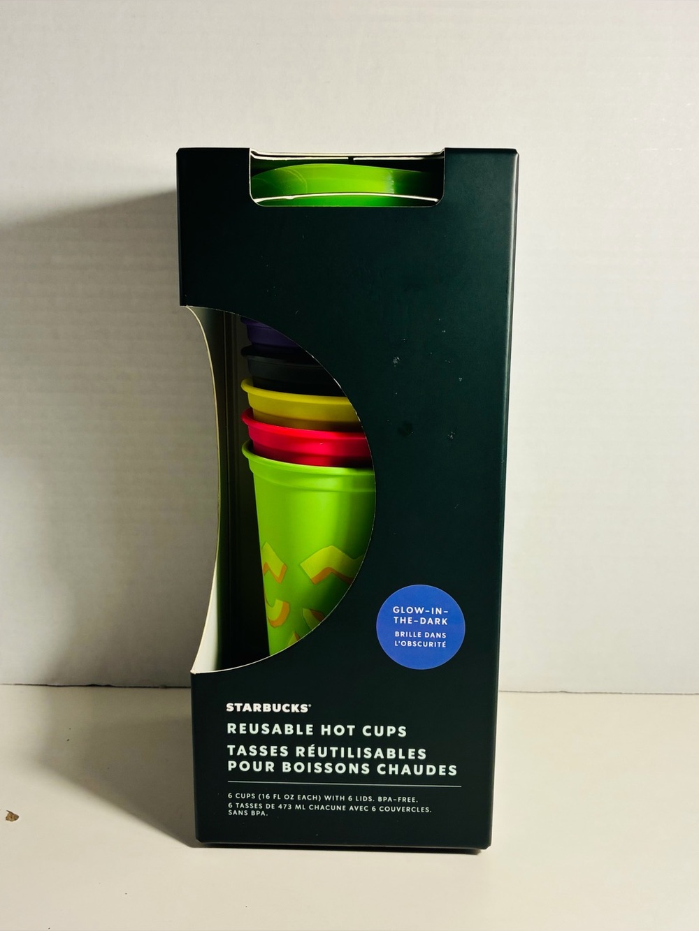 NWT Starbucks Reusable Glow-in-the-Dark Hot Cups 6 Pack